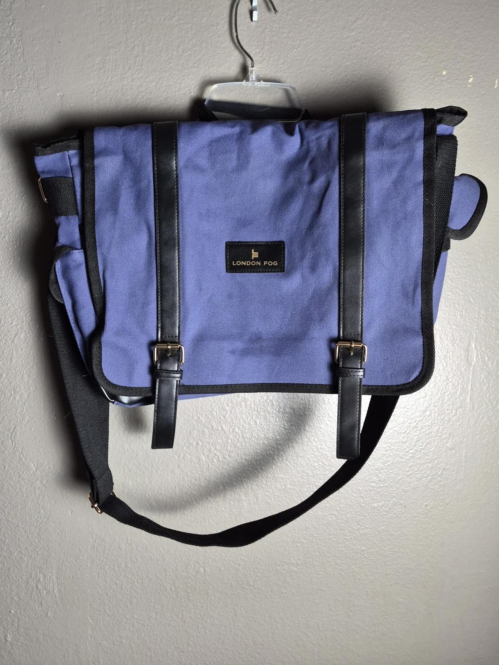 London Fog Men's Blue Canvas Messenger Bag